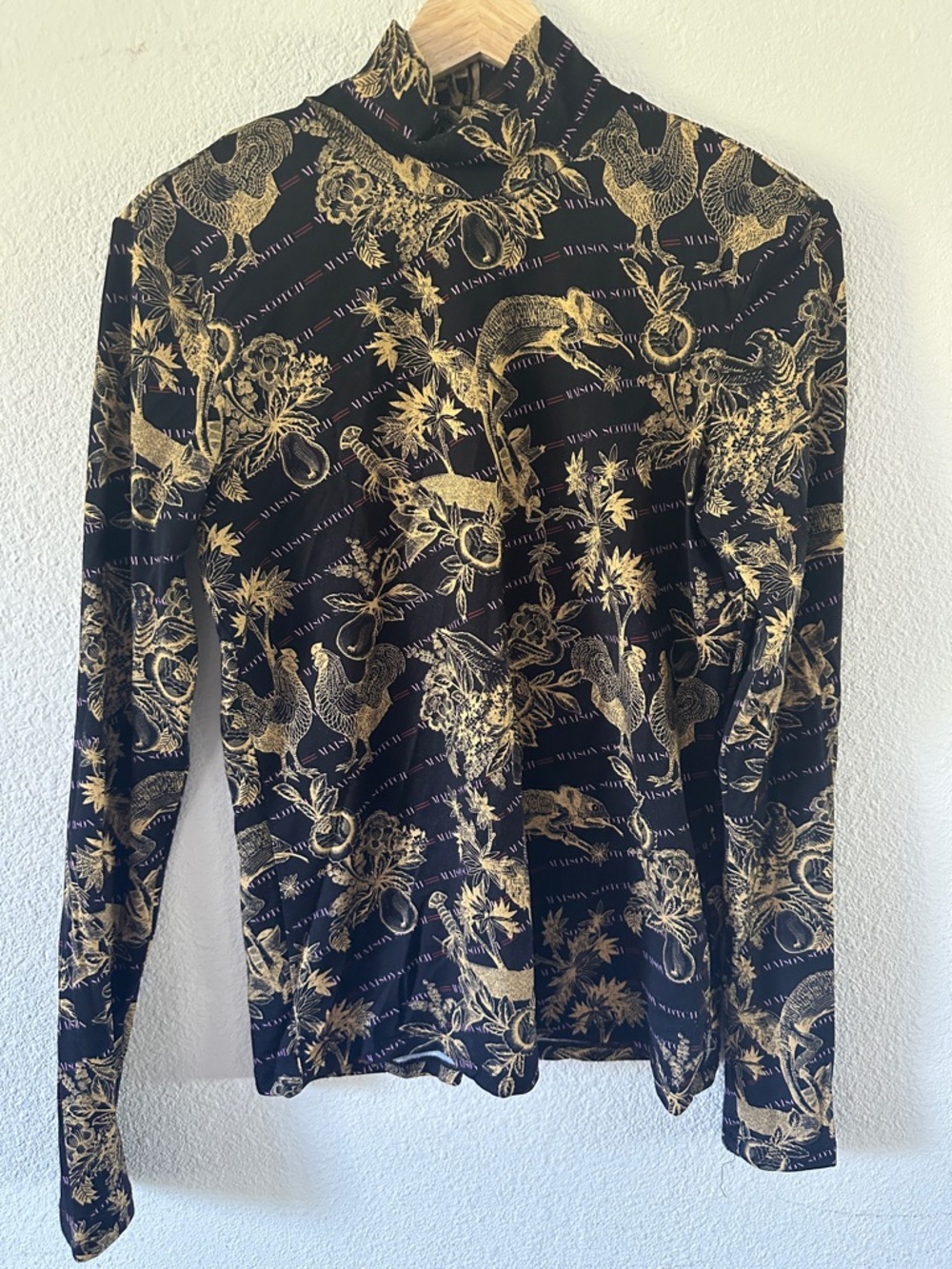 Scotch & Soda Black Top with Gold and Purple Print